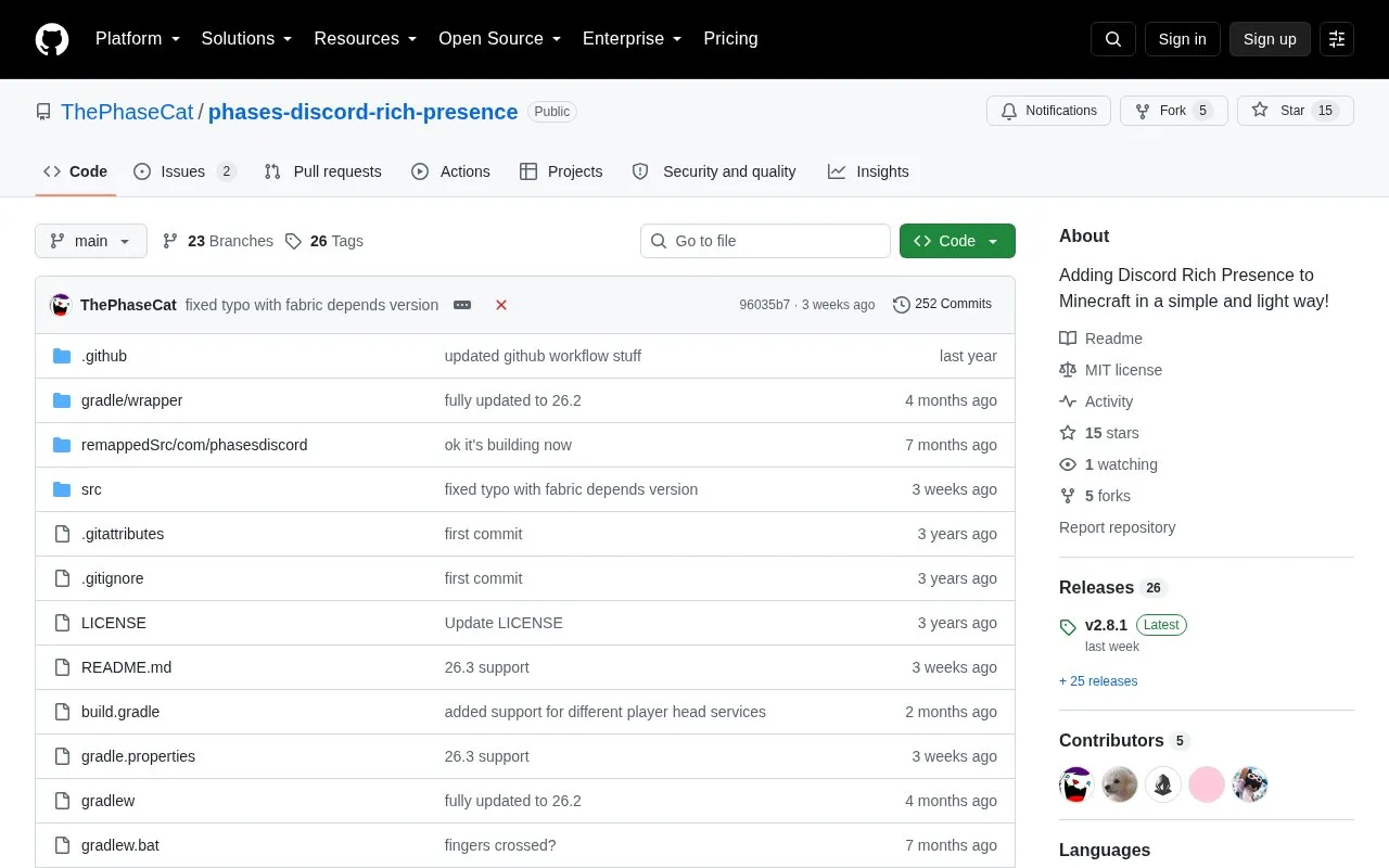 Phases Discord Rich Presence homepage screenshot