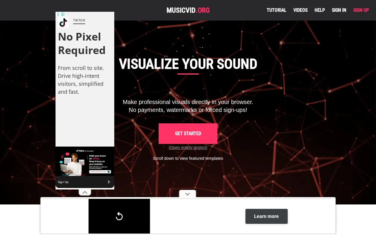 MusicVid homepage screenshot