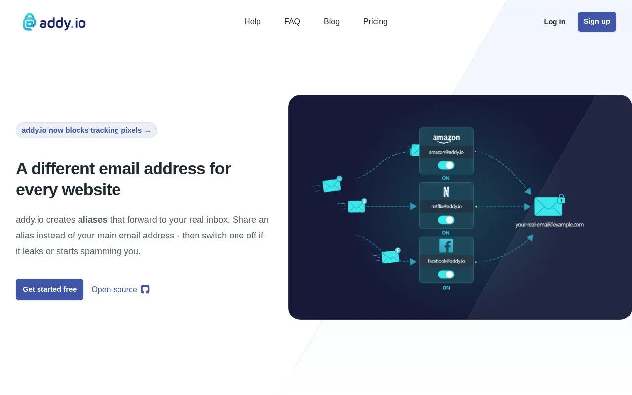 addy.io homepage screenshot