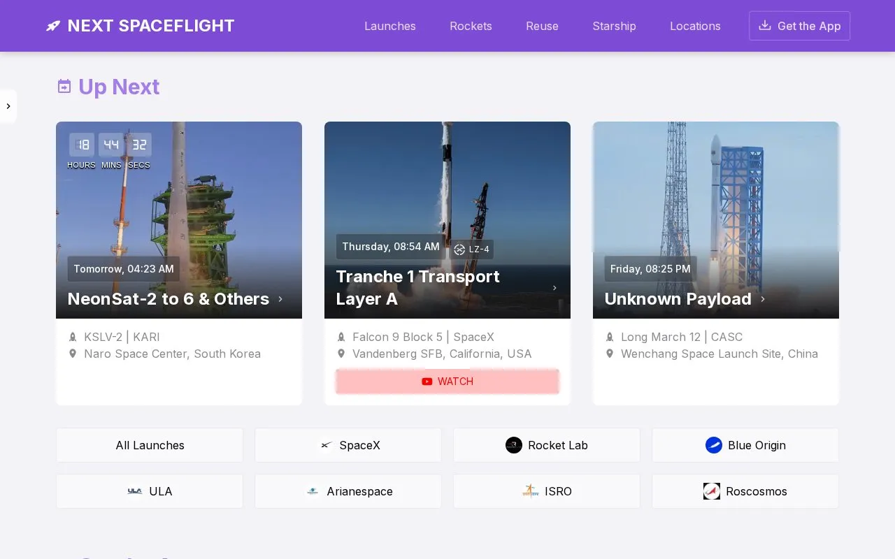 Next Spaceflight homepage screenshot