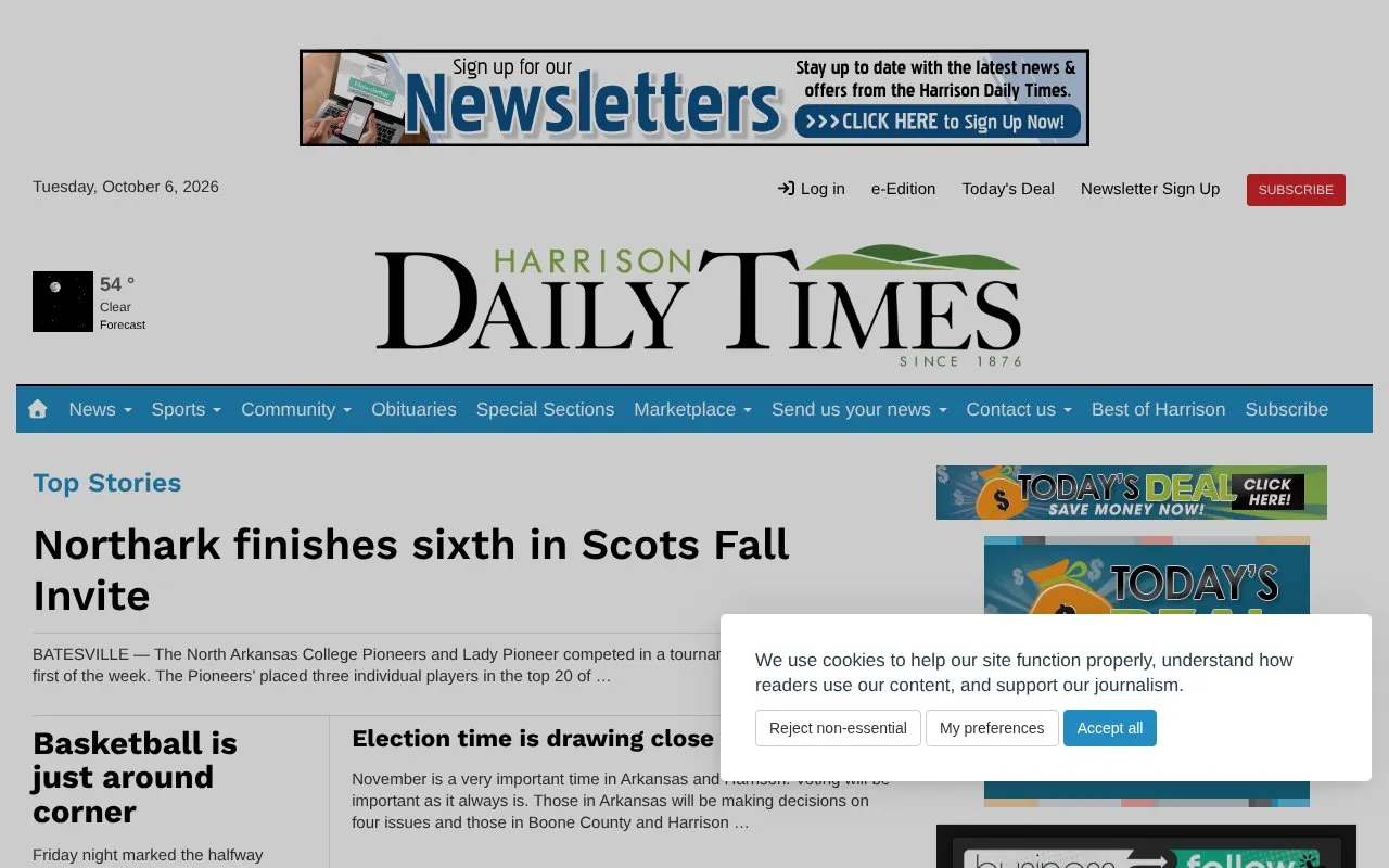 Harrison Daily Times homepage screenshot