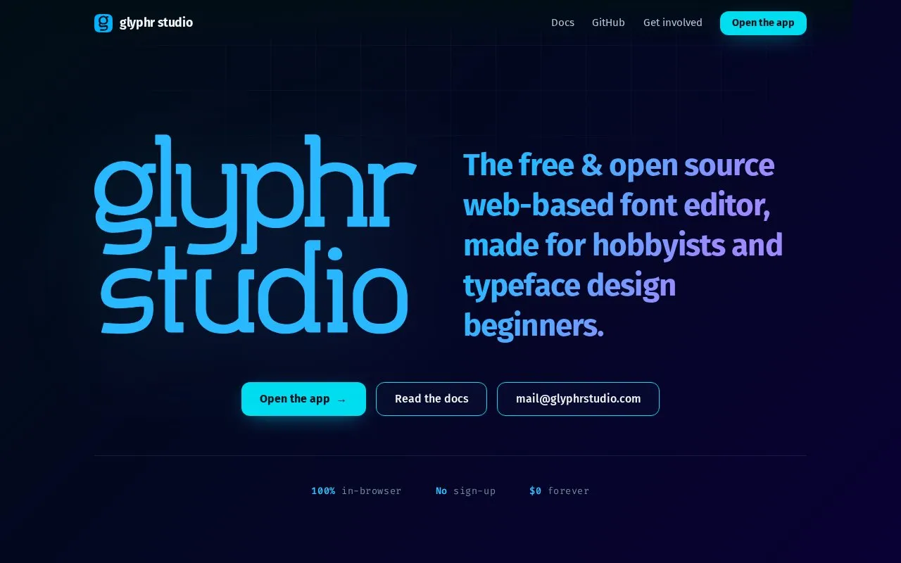 Glyphr Studio homepage screenshot