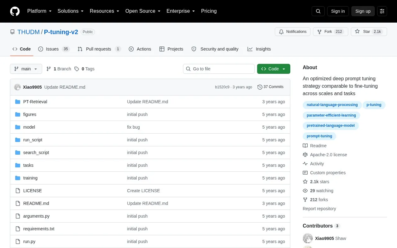 p-tuning-v2 homepage screenshot
