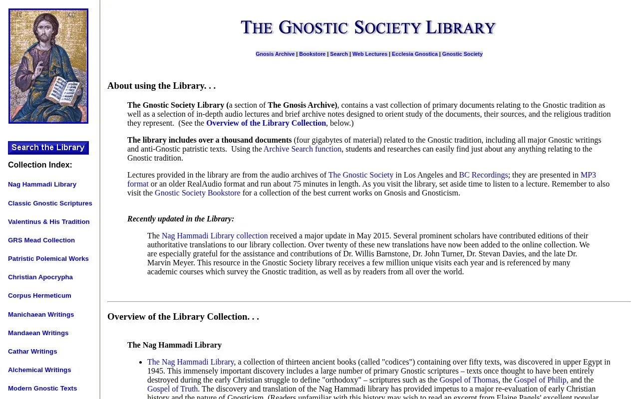 Gnostic Society Library homepage screenshot
