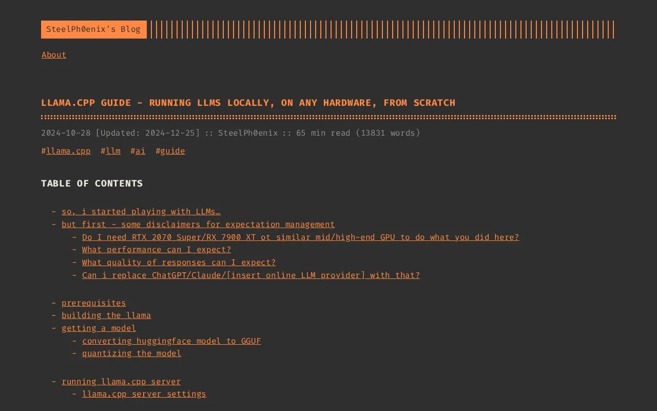 llama.cpp guide homepage screenshot