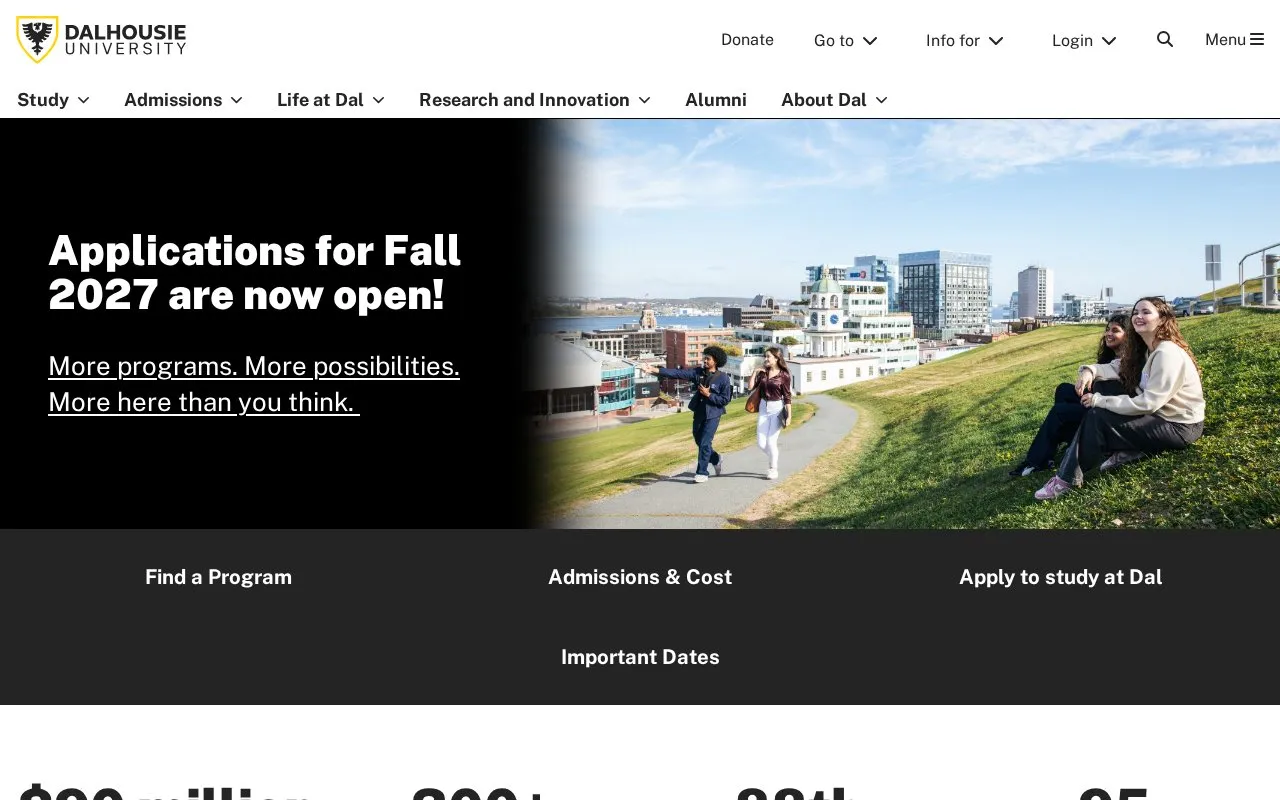 Dalhousie University homepage screenshot