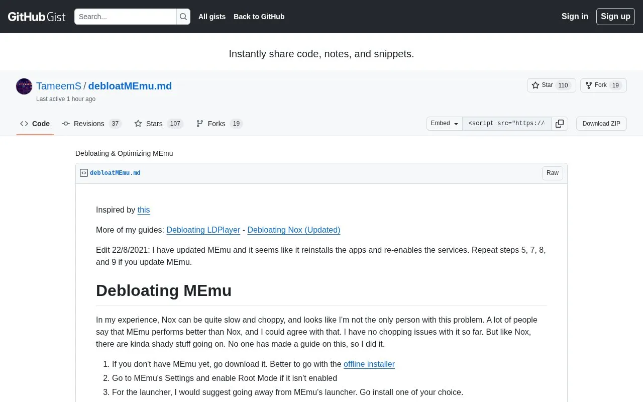 Debloat homepage screenshot