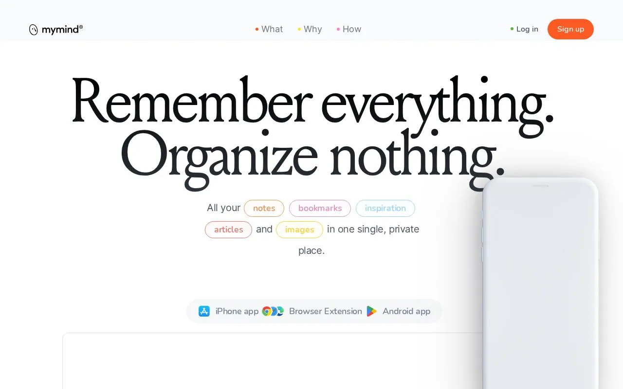mymind homepage screenshot