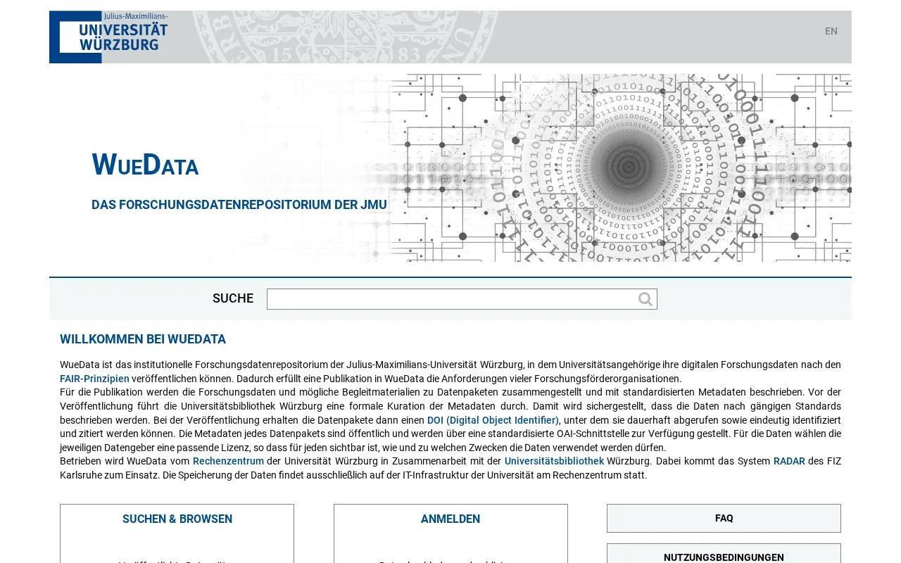 WueData homepage screenshot