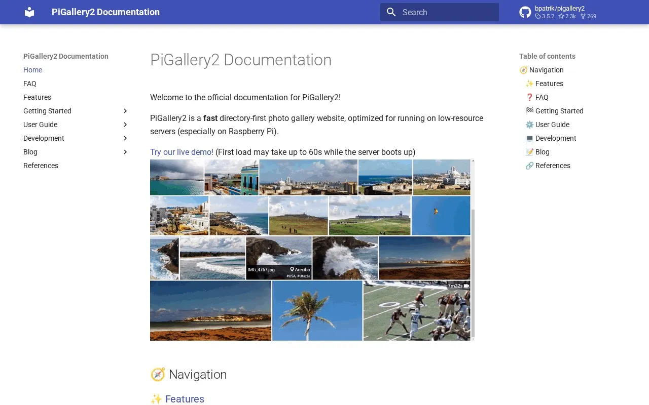 PiGallery 2 homepage screenshot
