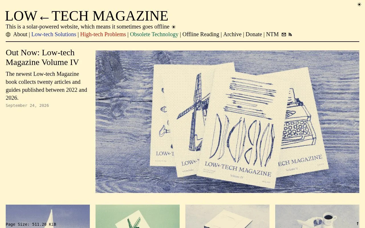 Low Tech Magazine homepage screenshot