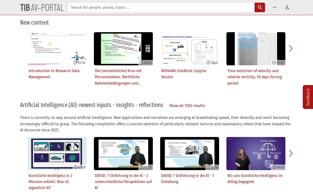 TIB AV-Portal homepage screenshot