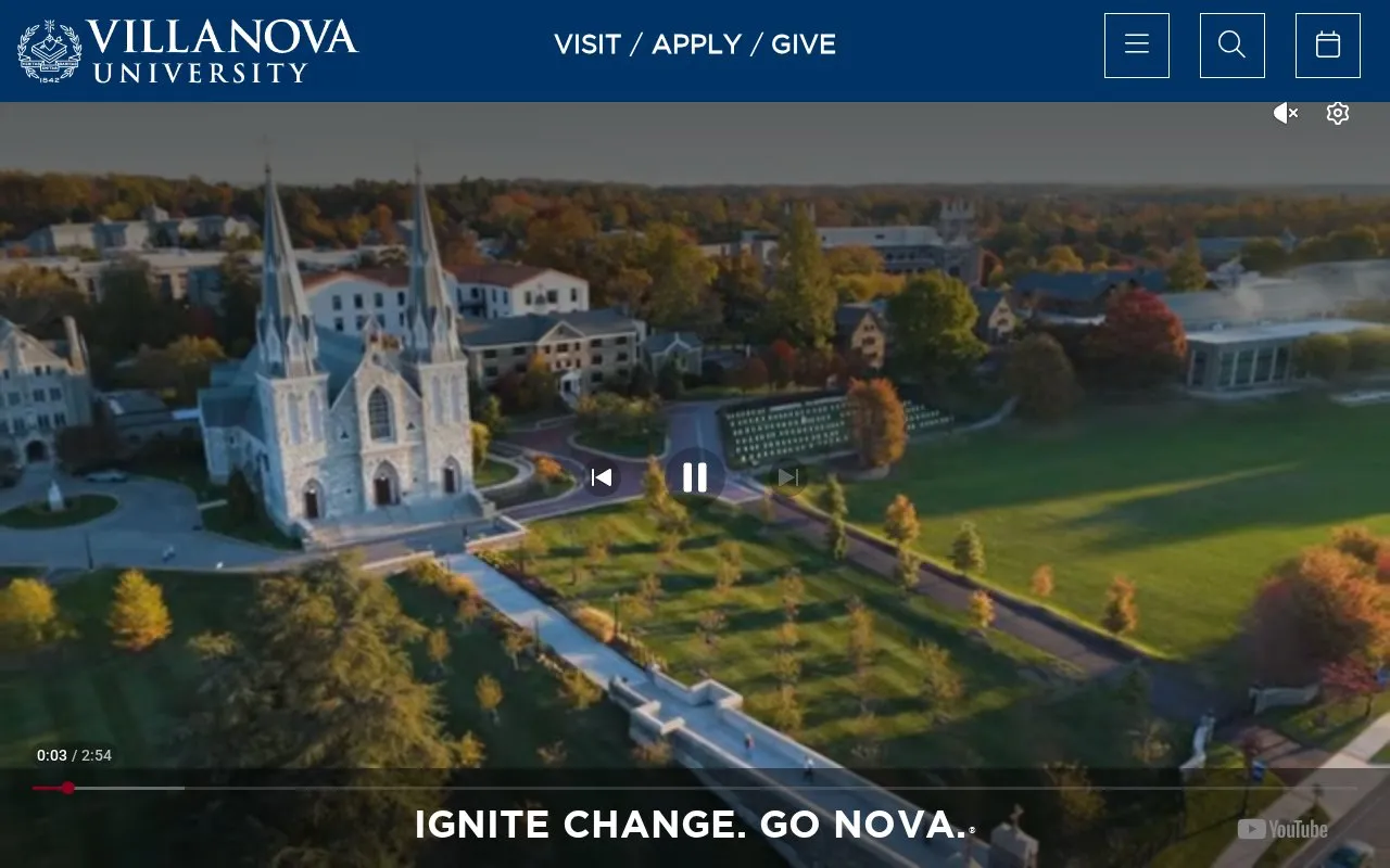 Villanova University homepage screenshot