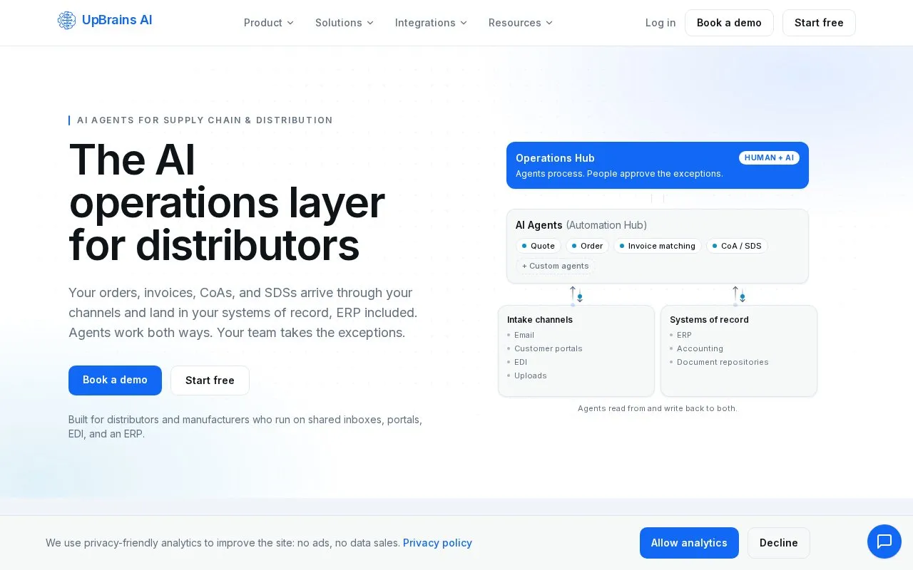 UpBrains AI homepage screenshot