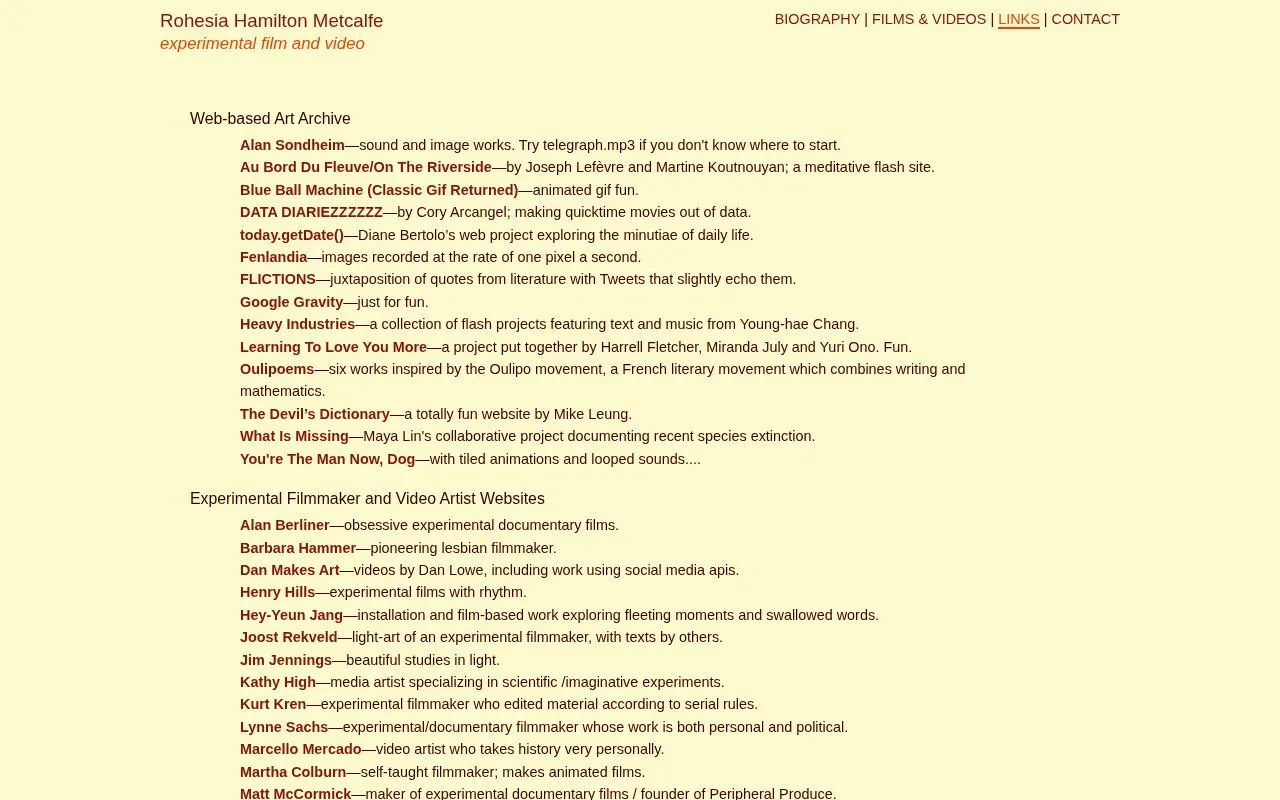 Rohesia Hamilton Metcalfe homepage screenshot