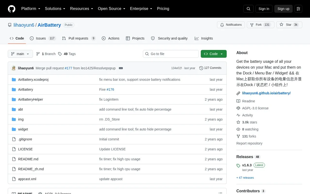 AirBattery homepage screenshot