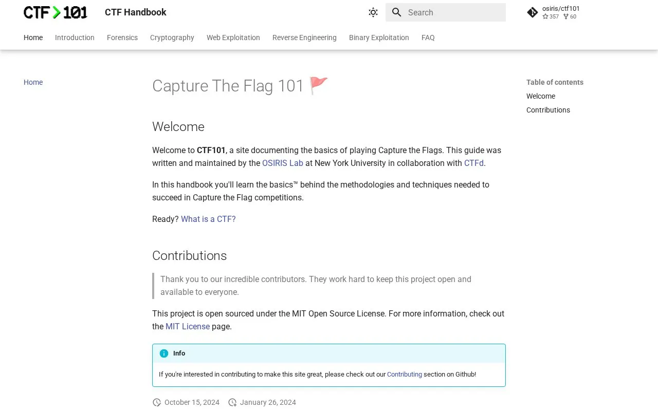 CTF101 homepage screenshot