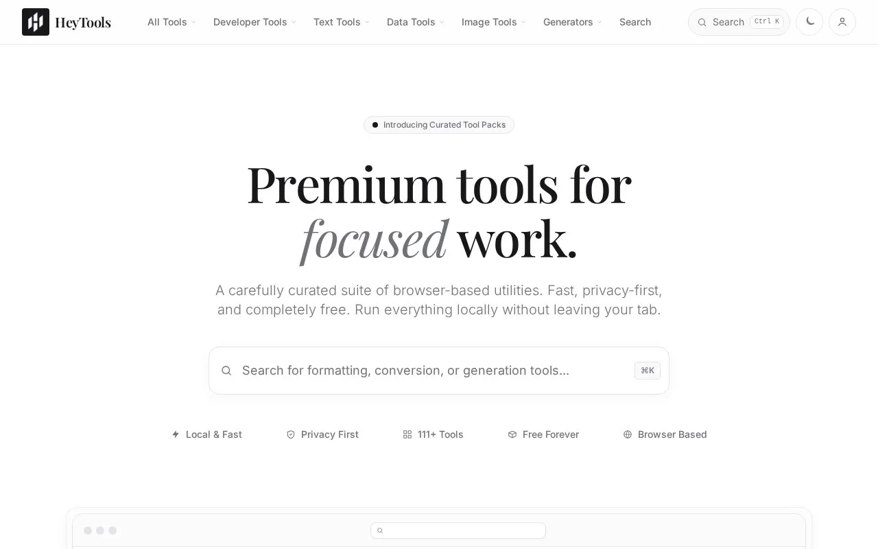 HeyTools homepage screenshot