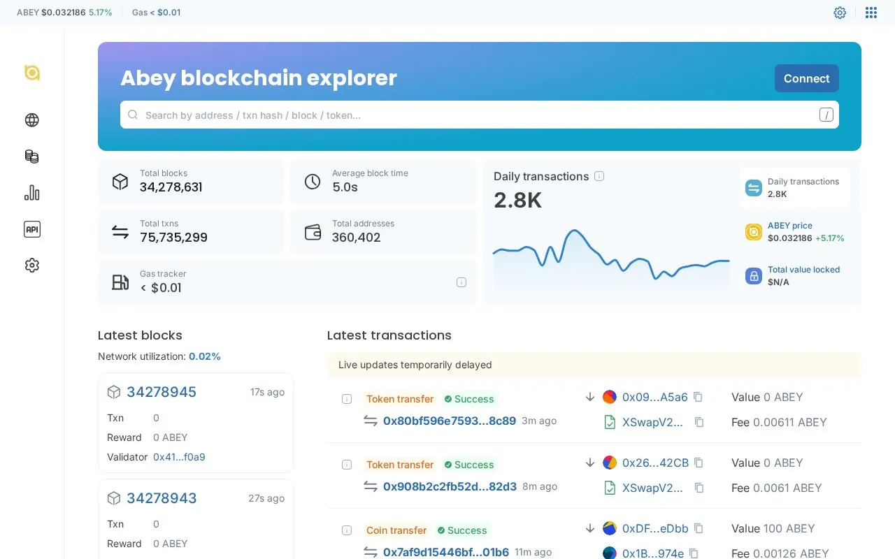 Abey Mainnet — abeyscan homepage screenshot