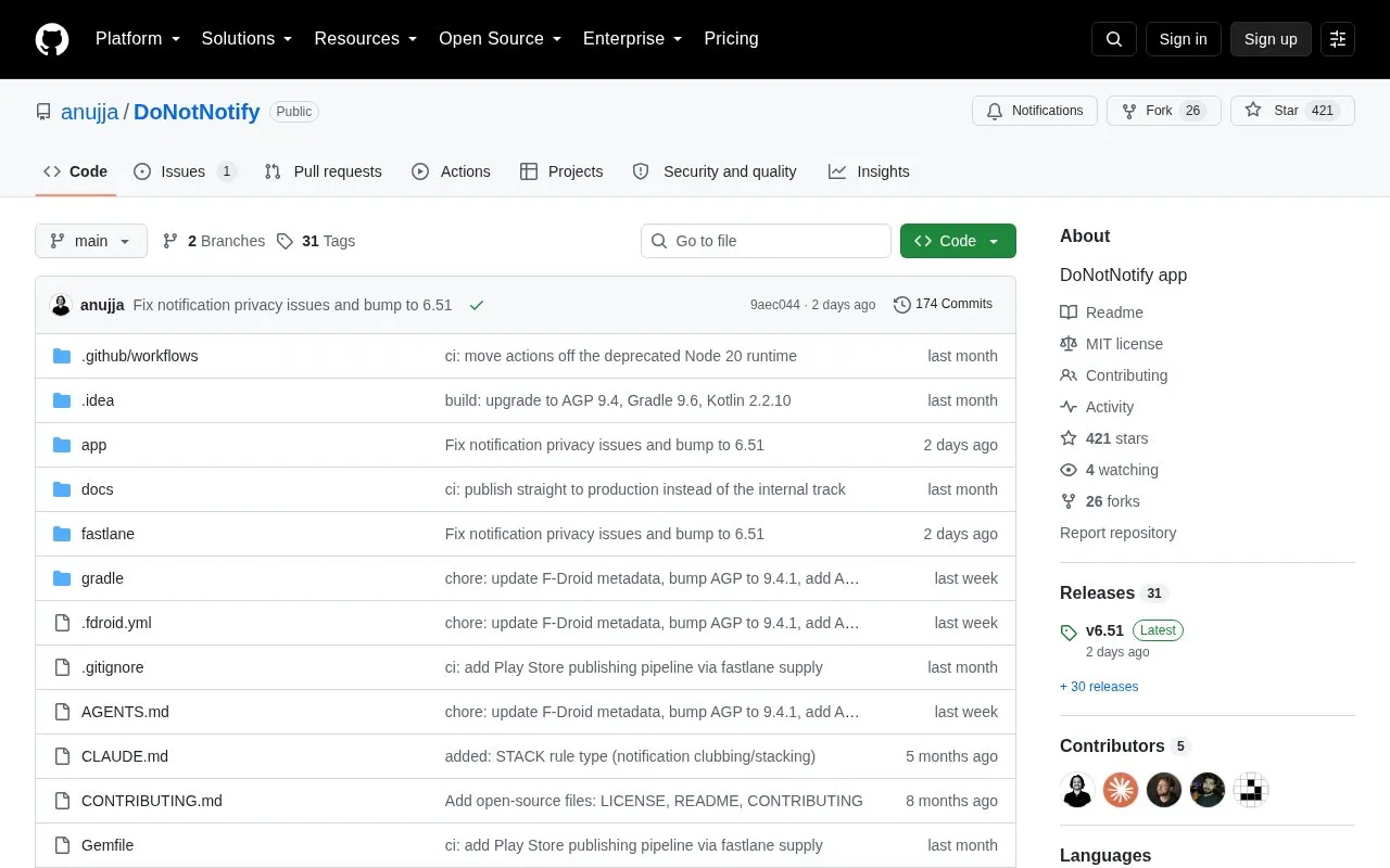 Do Not Notify homepage screenshot
