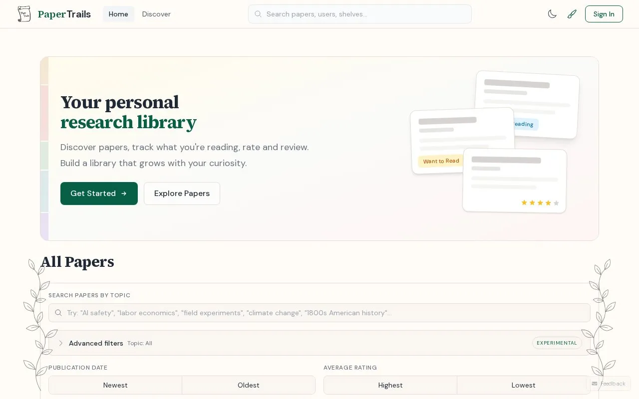 Paper Trails homepage screenshot