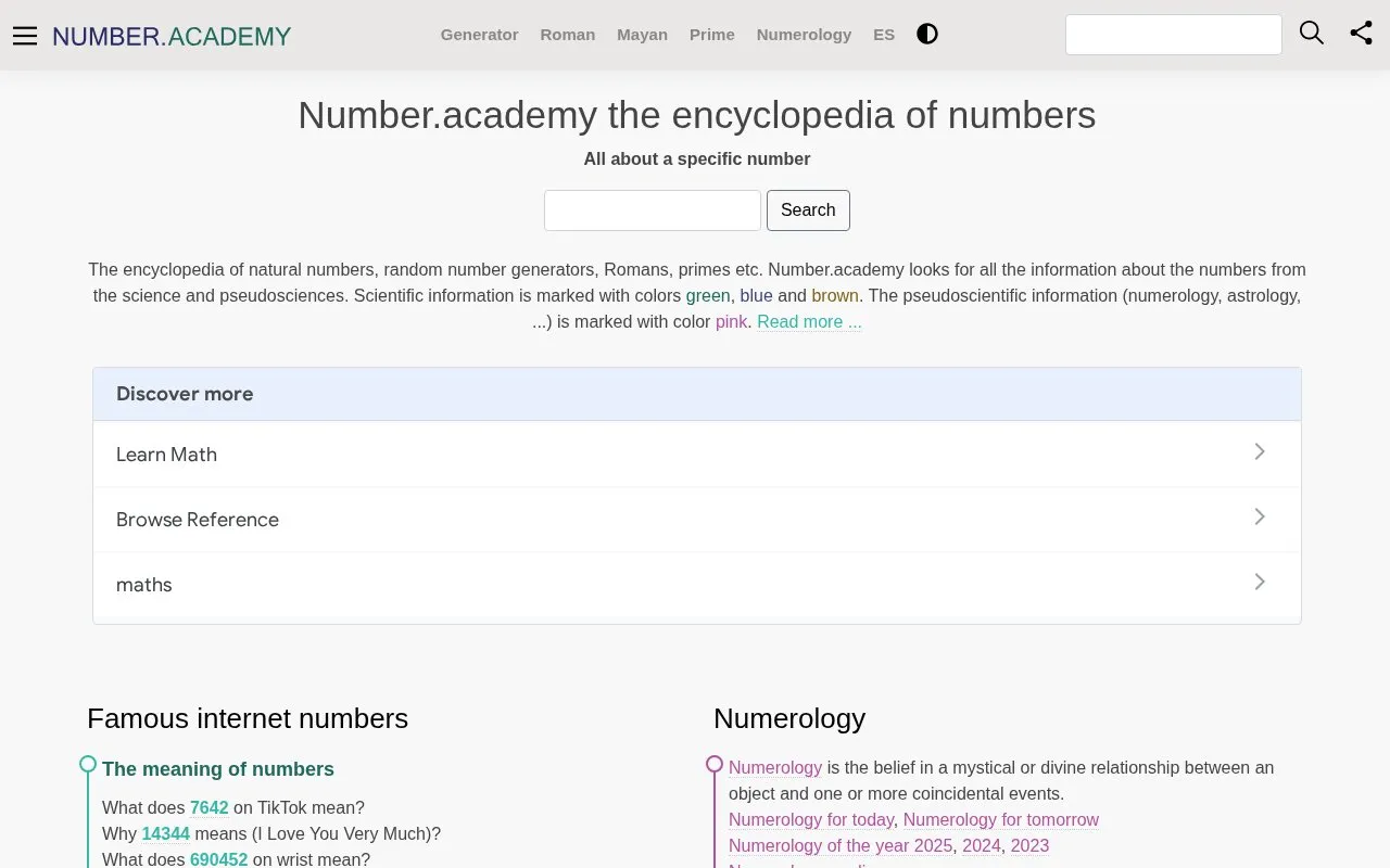 Number Academy homepage screenshot