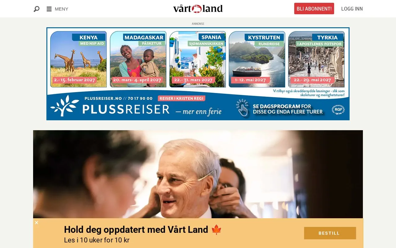 Vårt Land homepage screenshot