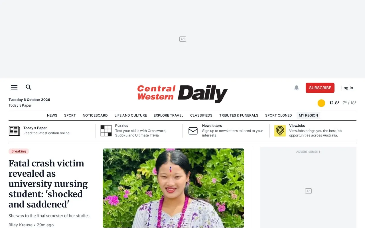 Central Western Daily homepage screenshot