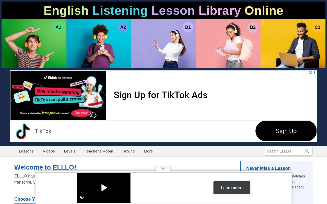 elllo homepage screenshot