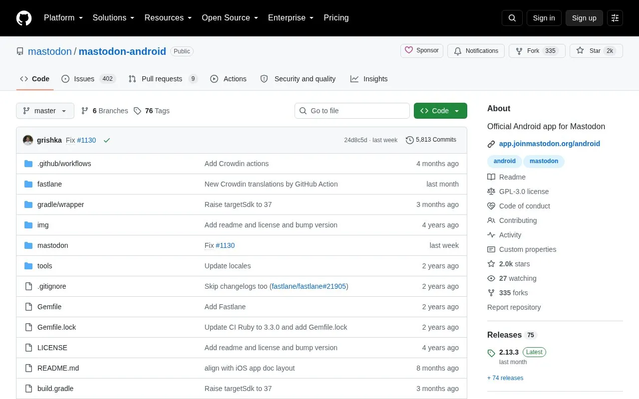 mastodon-android homepage screenshot