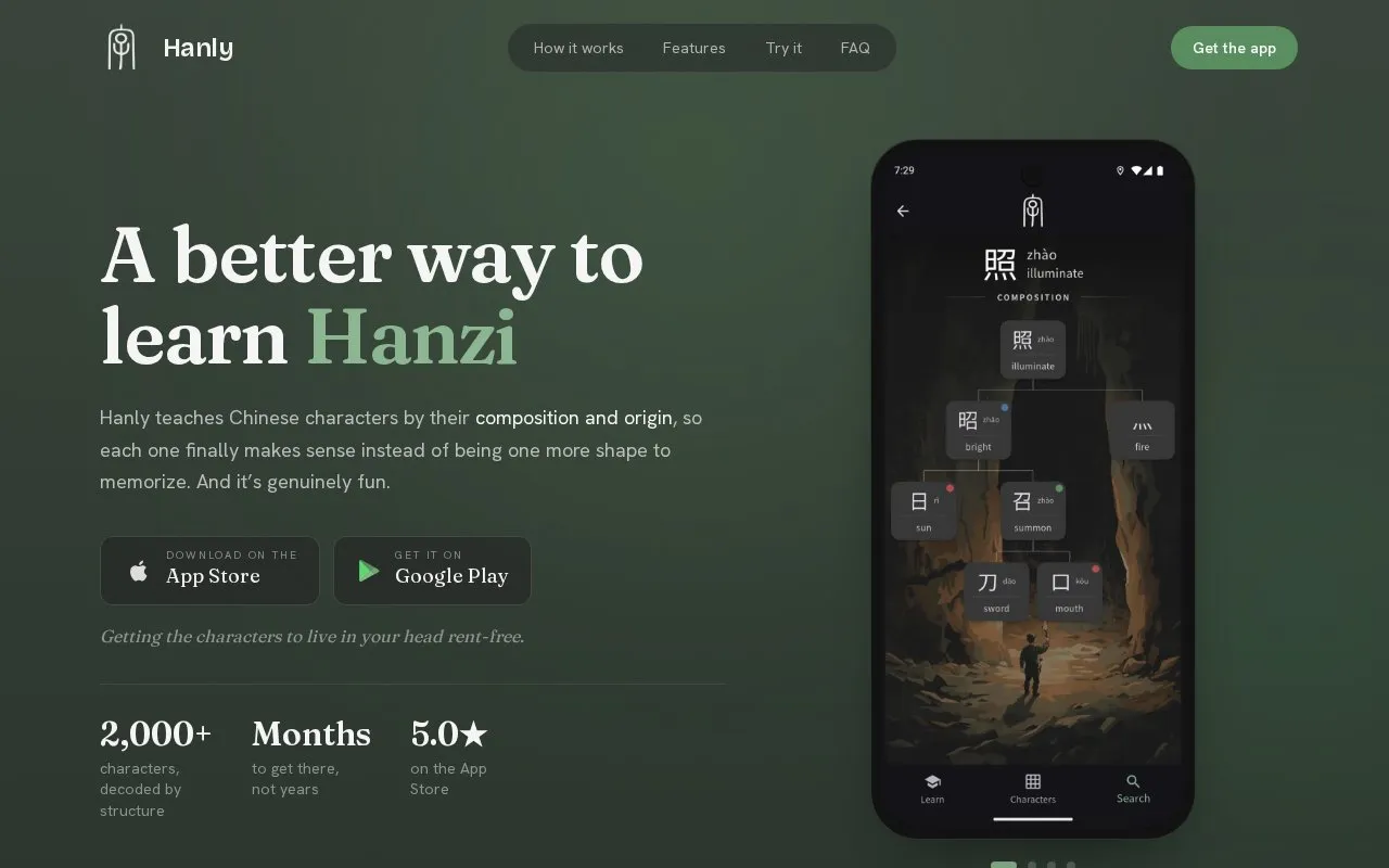 Hanly homepage screenshot