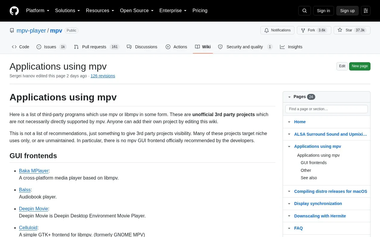 Frontends homepage screenshot