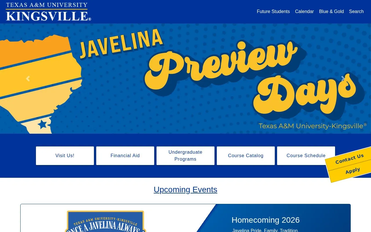 Texas A&M University, Kingsville homepage screenshot