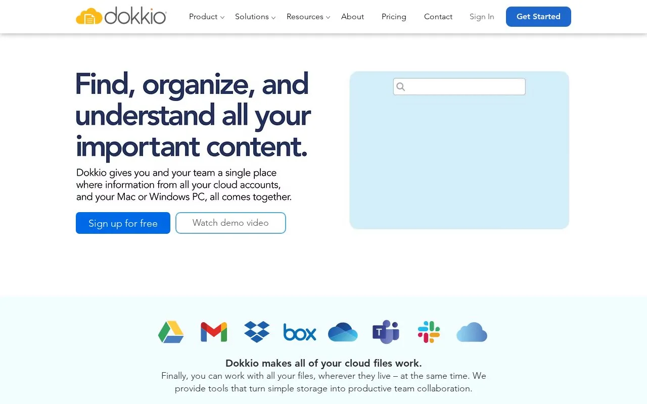 Dokkio homepage screenshot