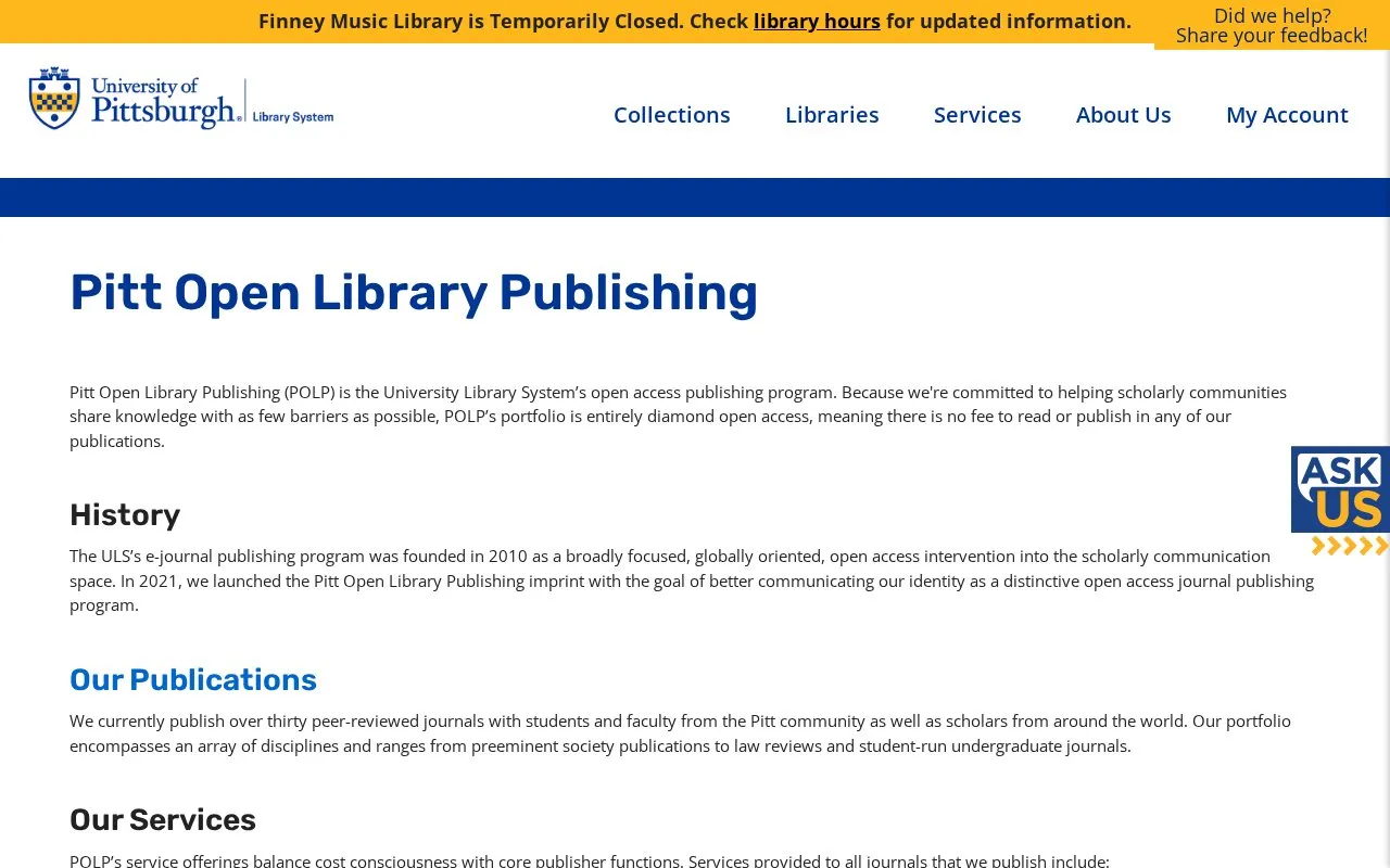 ULS E-Journal Publishing Program homepage screenshot