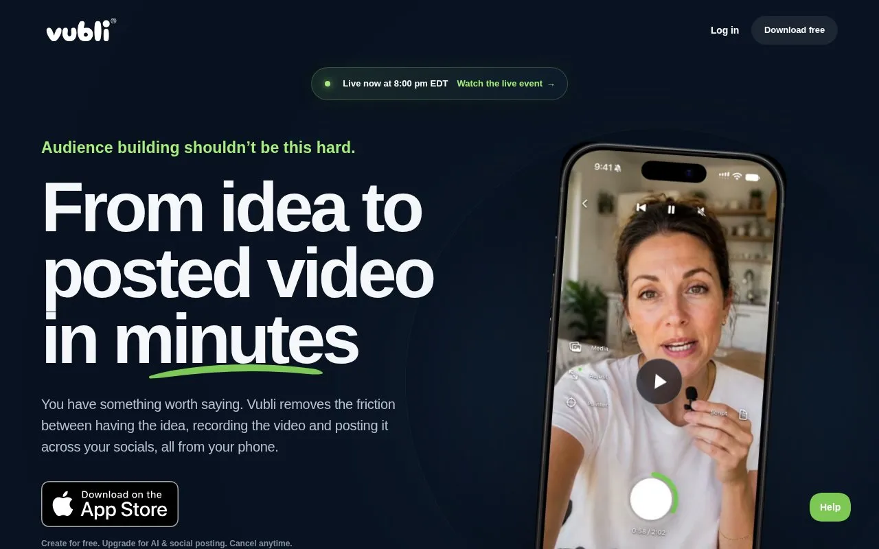 Vubli homepage screenshot