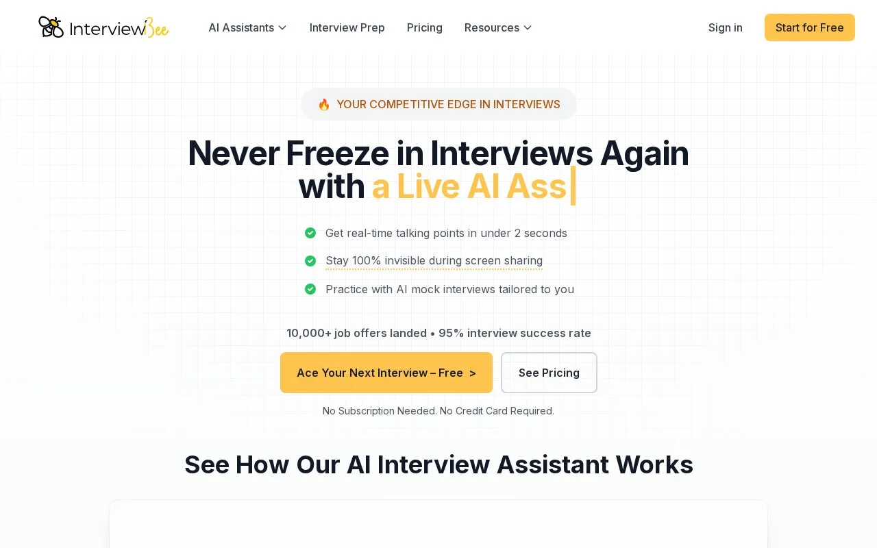 InterviewBee homepage screenshot