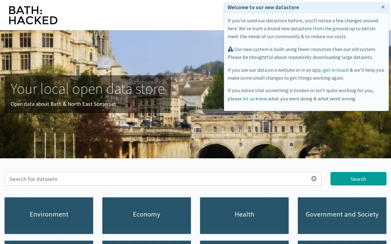 Bath Hacked Data Store homepage screenshot