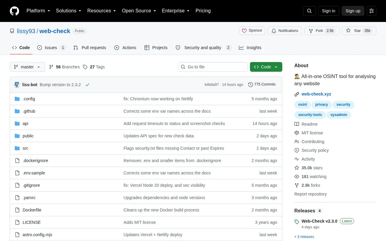 Web Check homepage screenshot