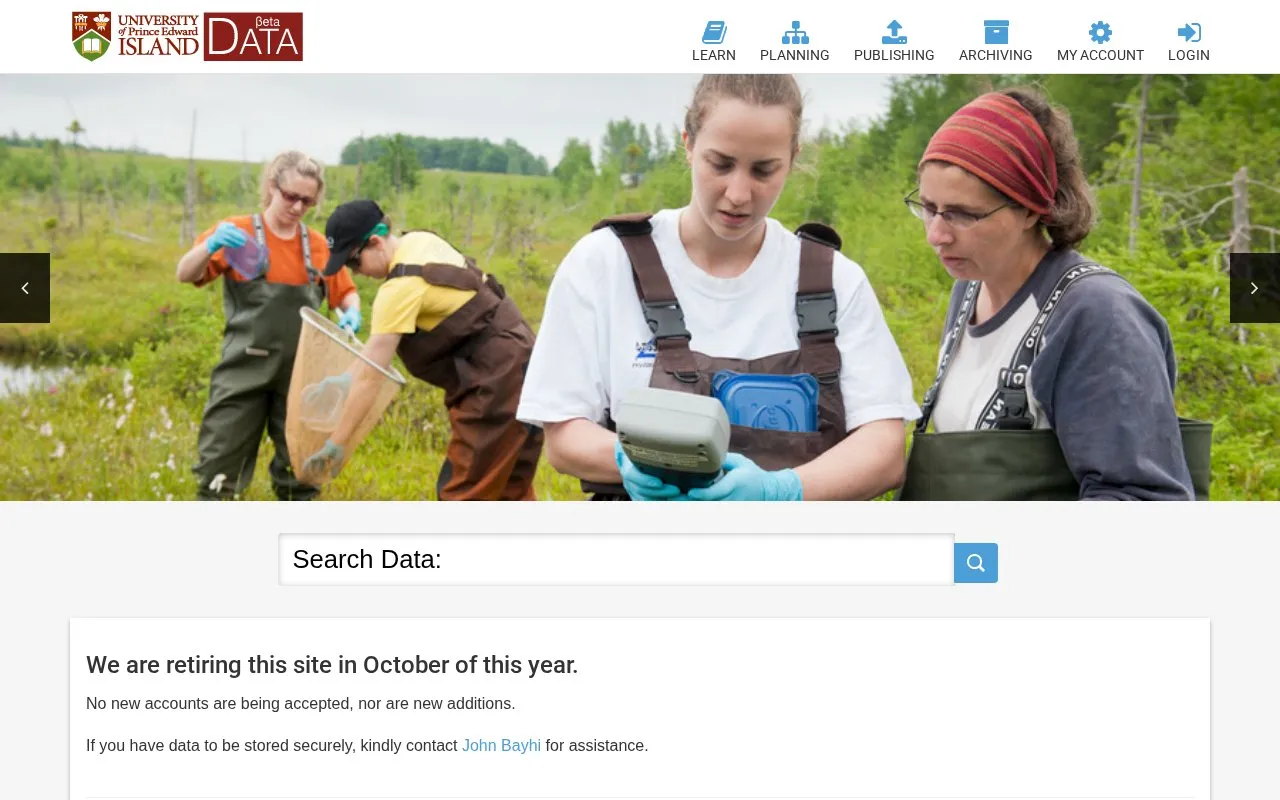 University of Prince Edward Island Data (Beta) homepage screenshot