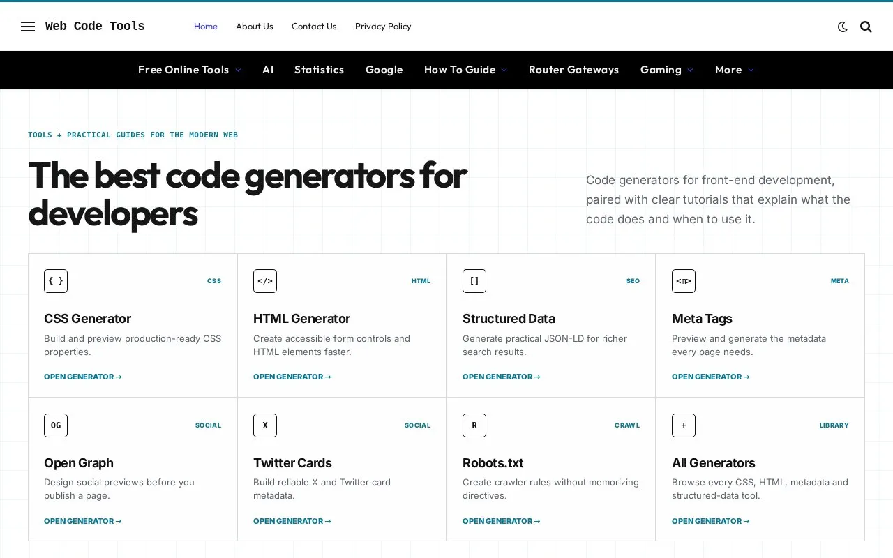WebCode homepage screenshot