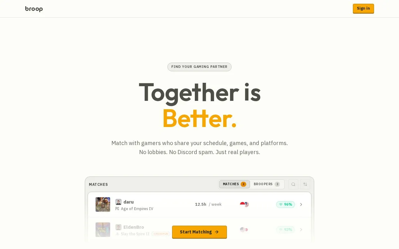 Broop homepage screenshot