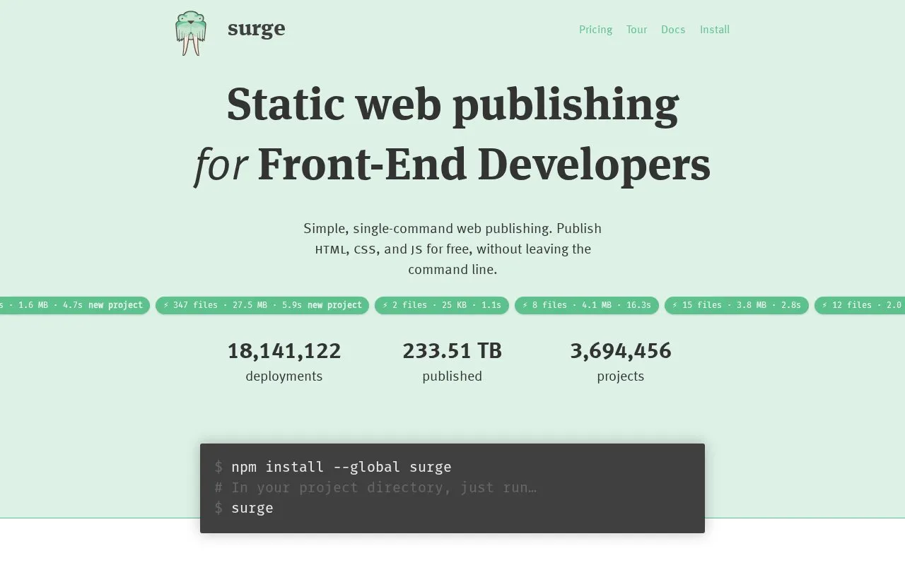 surge homepage screenshot