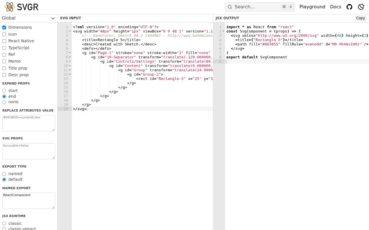React SVG homepage screenshot