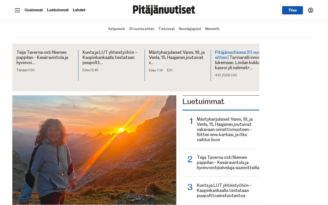 Pitäjänuutiset homepage screenshot