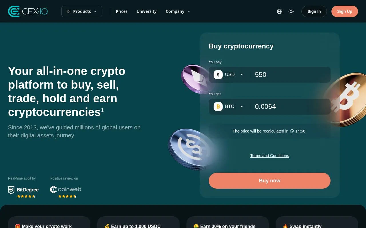 CEX.IO homepage screenshot