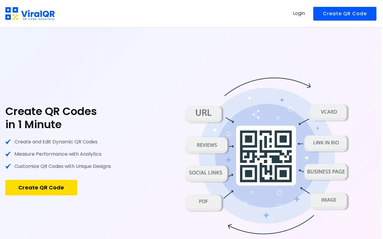 ViralQR homepage screenshot