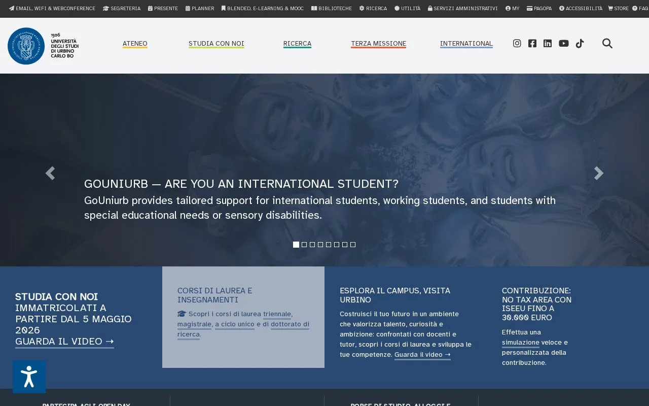 Universita degli Studi di Urbino Carlo Bo homepage screenshot