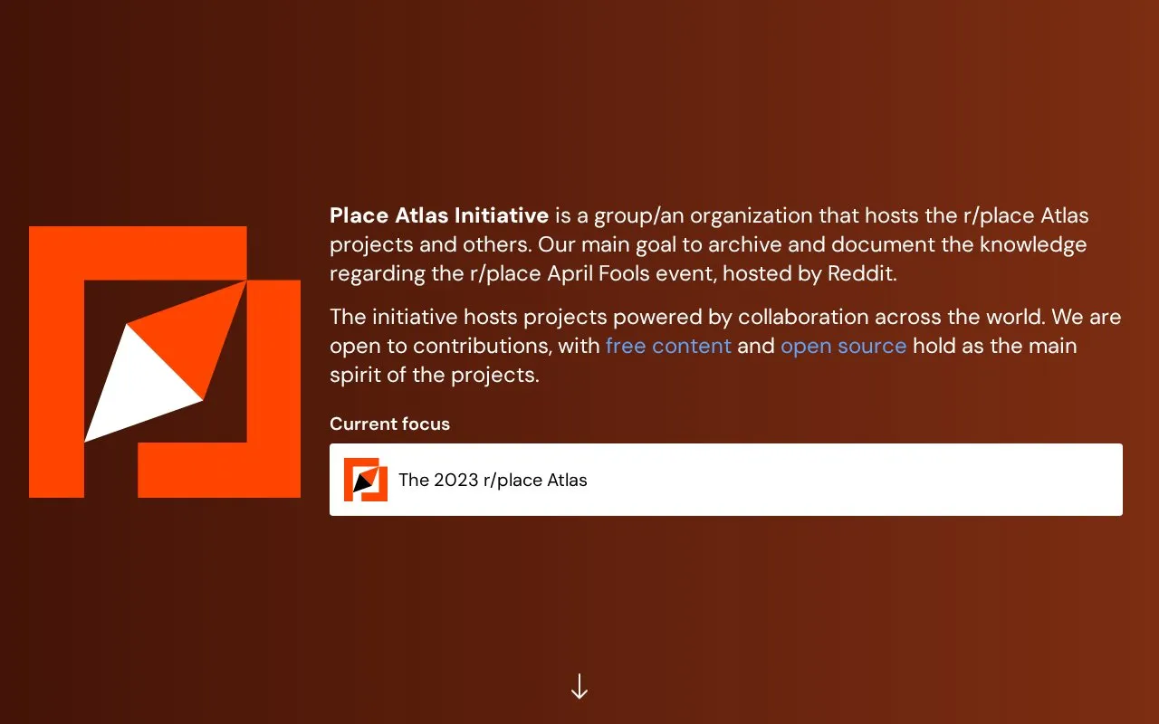 r/Place Atlas homepage screenshot