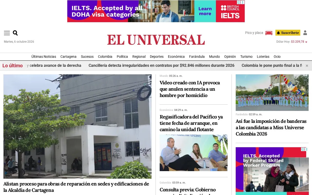 El Universal homepage screenshot